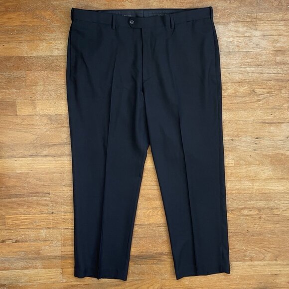 Savane Dress Pants Size 42x30 Black Herringbone Woven Trousers Stretch Waist - Picture 1 of 5